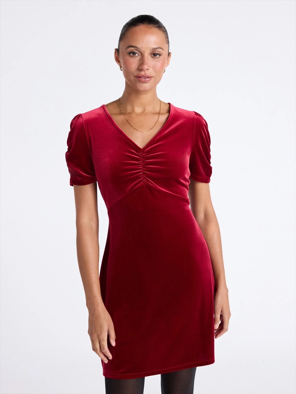 Time and Tru Red Velvet V-Neck Dress